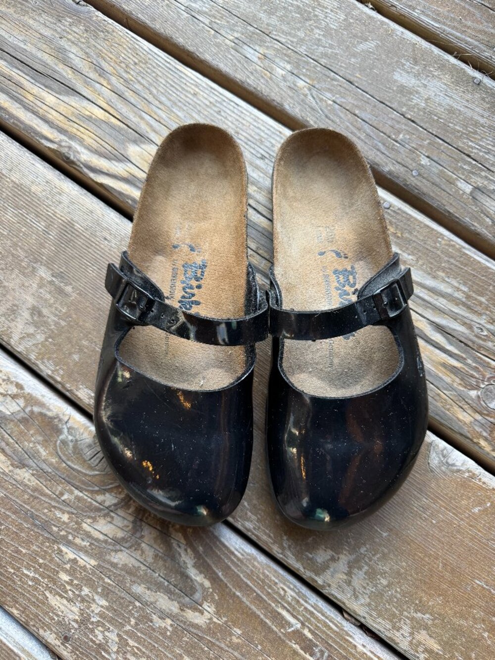 Birki's Black Patent Leather Slip On Mules in Women's 10